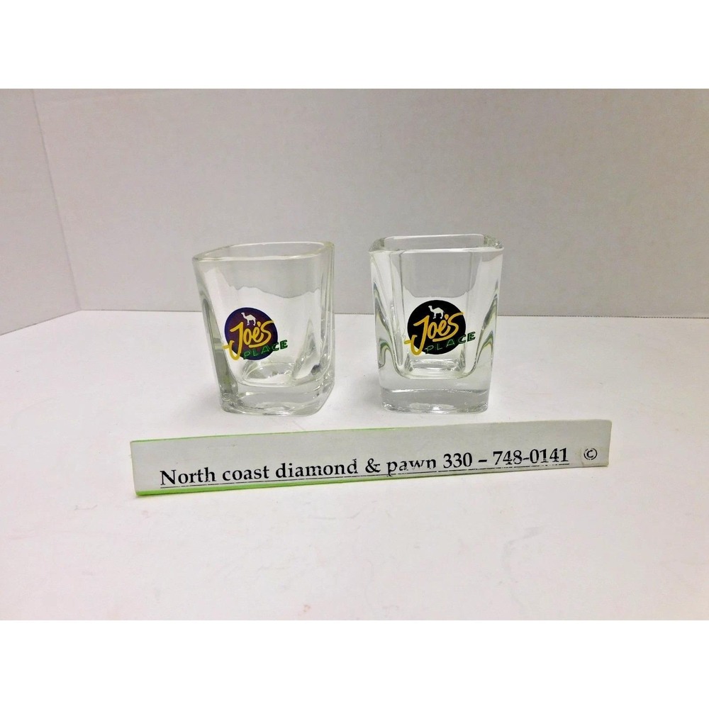 Vintage set of 2 Camel Joes Place Square Shot Glasses DH44
